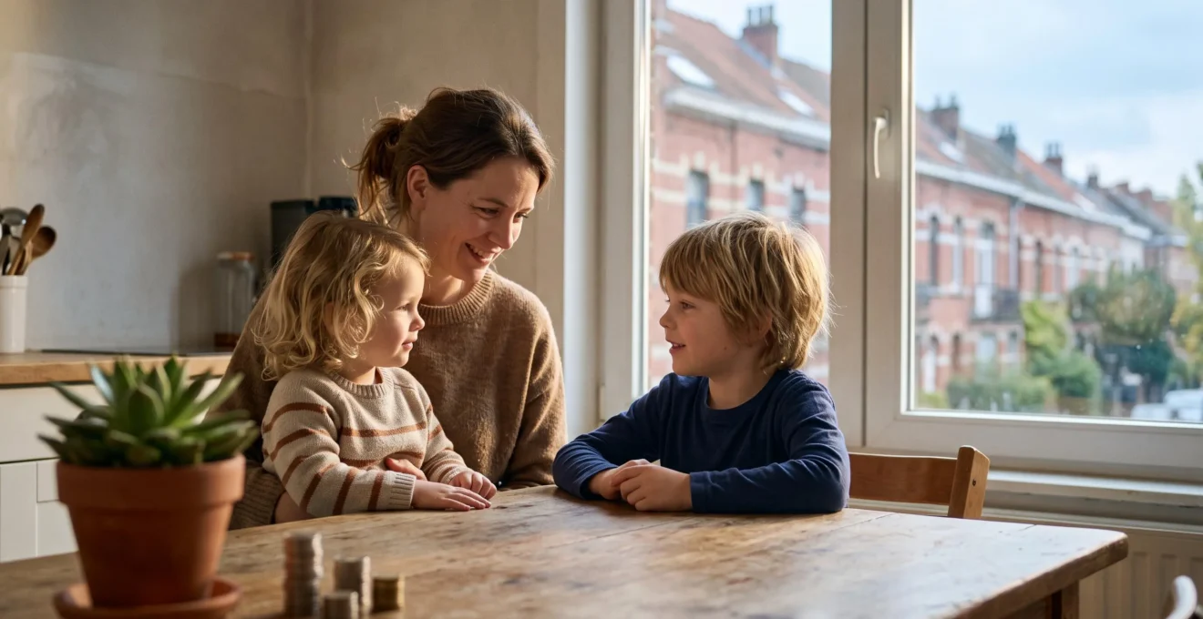 Famille belge symbolisant la recherche d'aides financieres supplementaires pour les allocations familiales