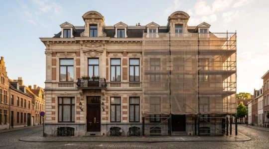 Façade élégante d'une maison de maître belge en pierre, symbole d'un projet de rénovation à maîtriser