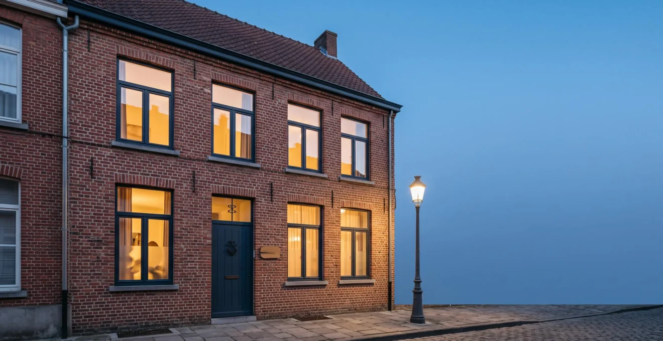 Façade rénovée d'une maison belge en briques avec de nouveaux châssis mettant en valeur le bien immobilier